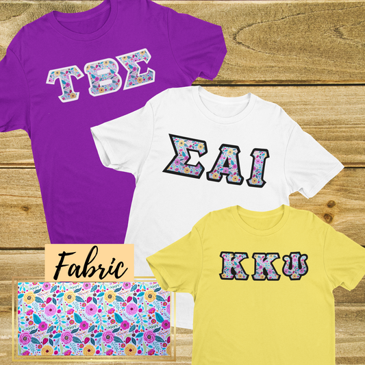 Pink-Yellow Flowers Fabric | Double Stitch Greek letters