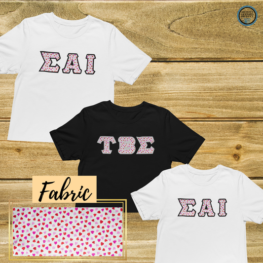 Pink/Red Hearts with Gold dots | Double Stitch Greek letters
