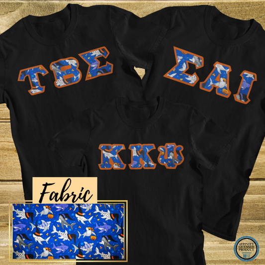 Halloween Sharks fabric | Double Stitch Greek letters